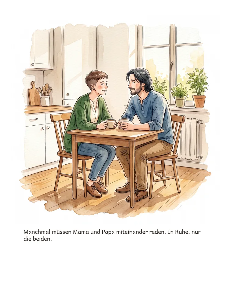Manchmal müssen Mama und Papa miteinander reden. In Ruhe, nur die beiden.