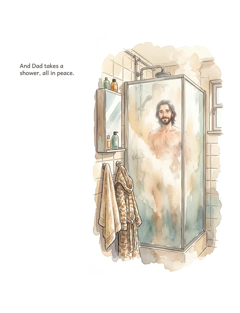 And Dad takes a shower, all in peace.